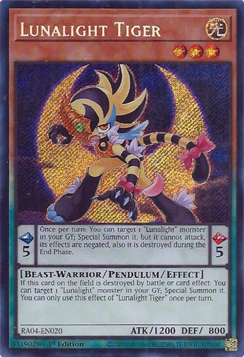Lunalight Tiger (Secret Rare) RA04-EN020 card from Quarter Century Stampede