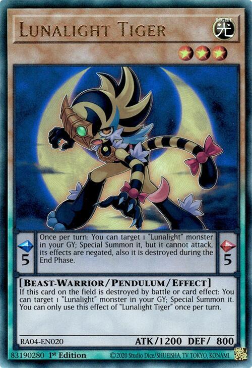 Lunalight Tiger (PUR) RA04-EN020 card from Quarter Century Stampede