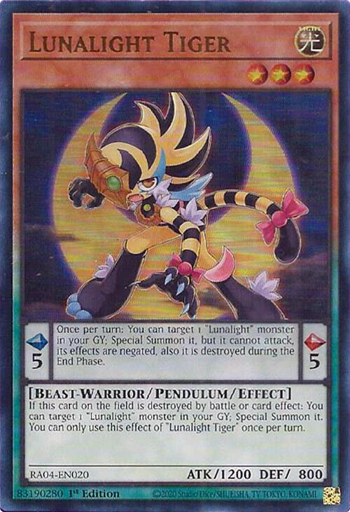 Lunalight Tiger (UR) RA04-EN020 card from Quarter Century Stampede
