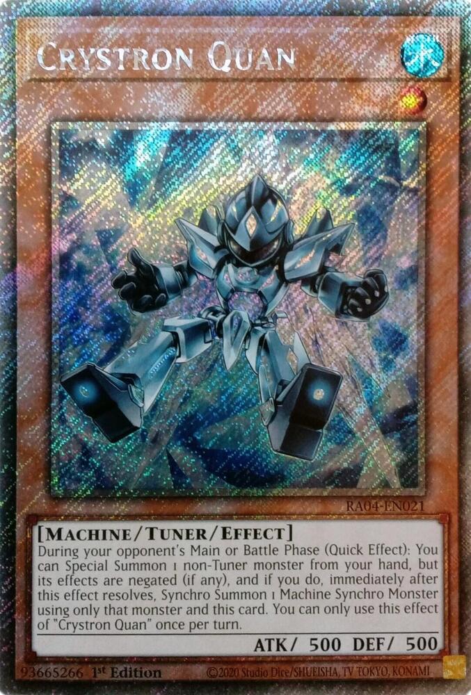 Crystron Quan (Platinum Secret Rare) RA04-EN021 card from Quarter Century Stampede