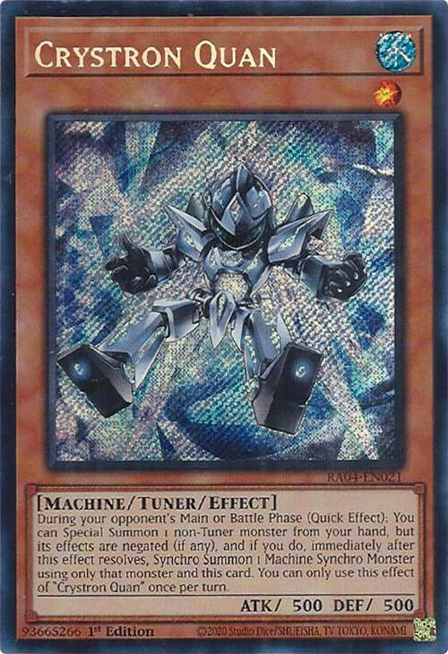 Crystron Quan (Secret Rare) RA04-EN021 card from Quarter Century Stampede