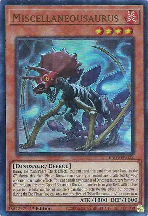 Miscellaneousaurus (UR) RA04-EN022 card from Quarter Century Stampede
