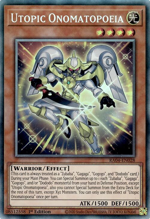 Utopic Onomatopoeia (PCR) RA04-EN028 card from Quarter Century Stampede