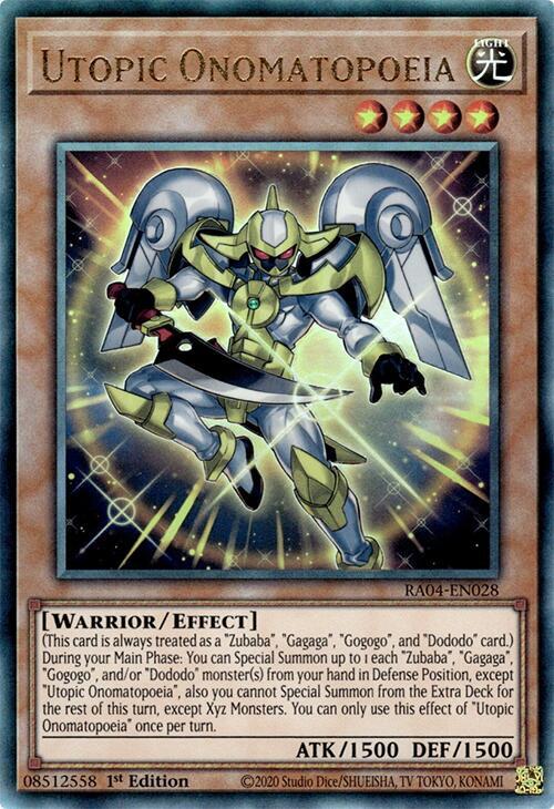 Utopic Onomatopoeia (PUR) RA04-EN028 card from Quarter Century Stampede