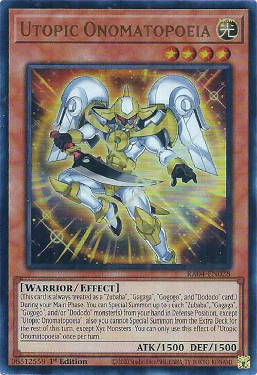 Utopic Onomatopoeia (UR) RA04-EN028 card from Quarter Century Stampede