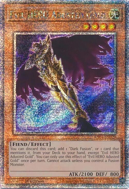 Evil HERO Adusted Gold (Quarter Century Secret Rare) RA04-EN029 card from Quarter Century Stampede