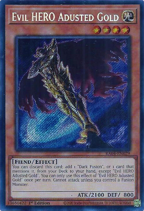 Evil HERO Adusted Gold (Secret Rare) RA04-EN029 card from Quarter Century Stampede
