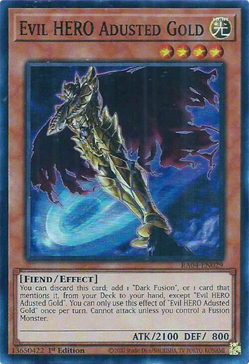 Evil HERO Adusted Gold RA04-EN029 card from Quarter Century Stampede