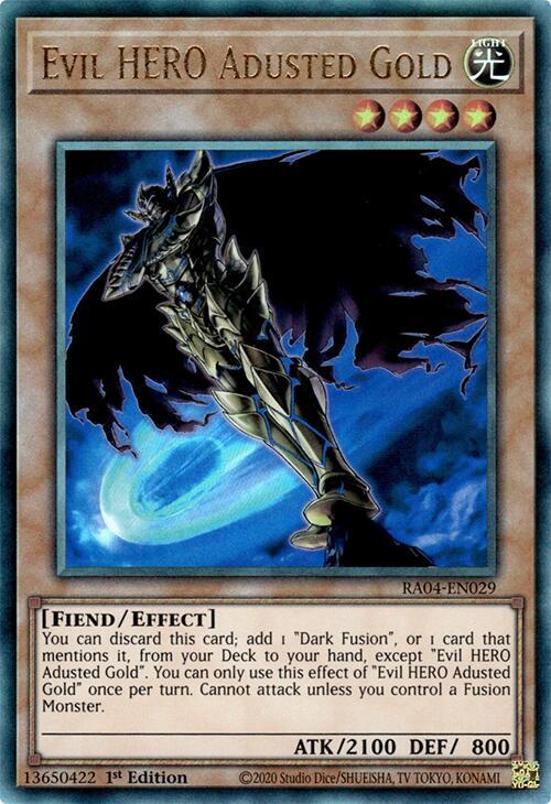 Evil HERO Adusted Gold (PUR) RA04-EN029 card from Quarter Century Stampede
