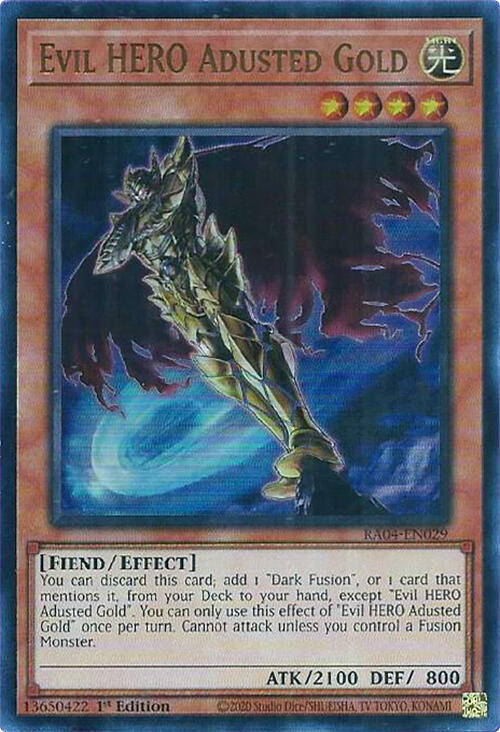 Evil HERO Adusted Gold (UR) RA04-EN029 card from Quarter Century Stampede