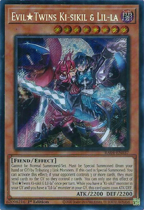 Evil Twins Ki-sikil & Lil-la (Secret Rare) RA04-EN037 card from Quarter Century Stampede