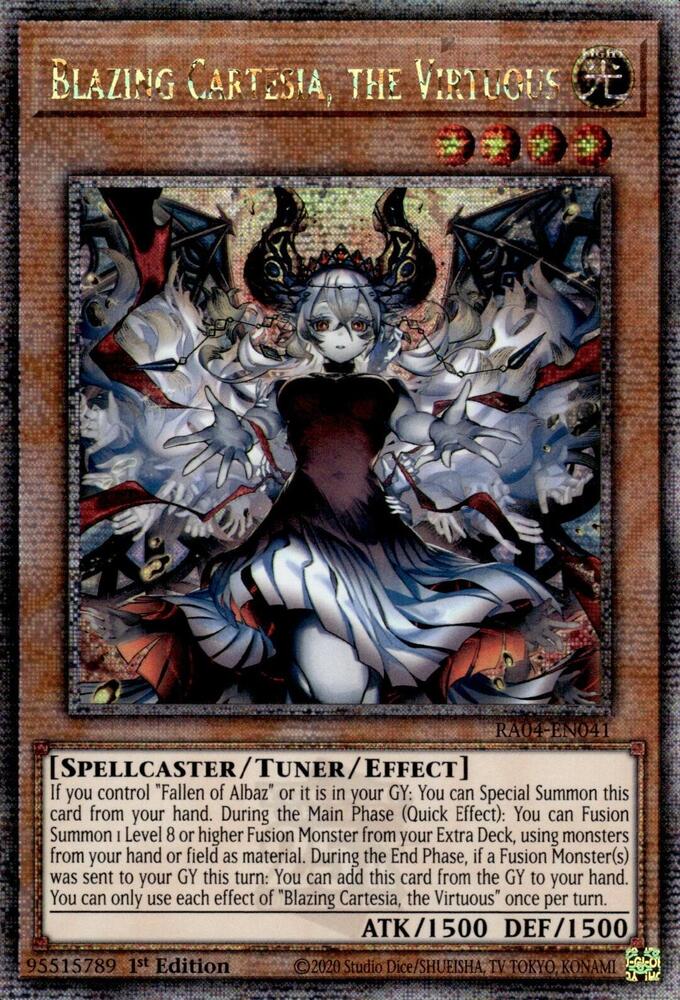 Blazing Cartesia, the Virtuous (New Art) (Quarter Century Secret Rare) RA04-EN041 card from Quarter Century Stampede