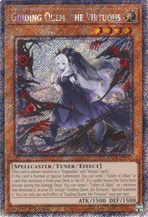 Guiding Quem, the Virtuous (Platinum Secret Rare) RA04-EN043 card from Quarter Century Stampede
