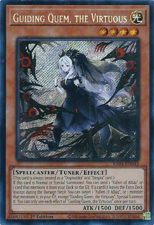 Guiding Quem, the Virtuous (Secret Rare) RA04-EN043 card from Quarter Century Stampede