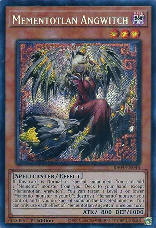 Mementotlan Angwitch (Secret Rare) RA04-EN048 card from Quarter Century Stampede