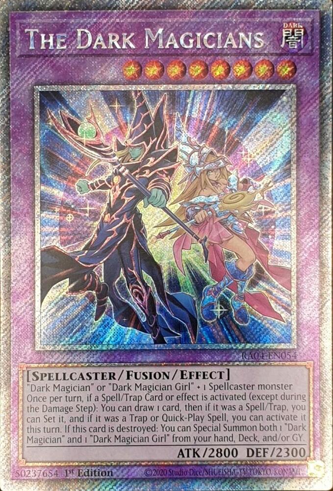 The Dark Magicians (Platinum Secret Rare) RA04-EN054 card from Quarter Century Stampede