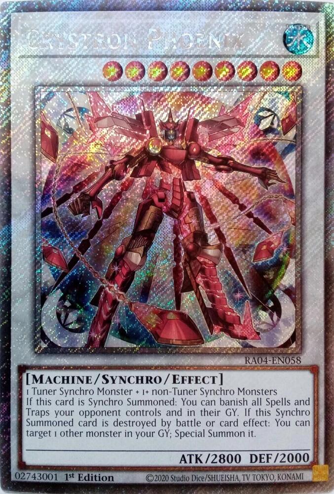Crystron Phoenix (Platinum Secret Rare) RA04-EN058 card from Quarter Century Stampede