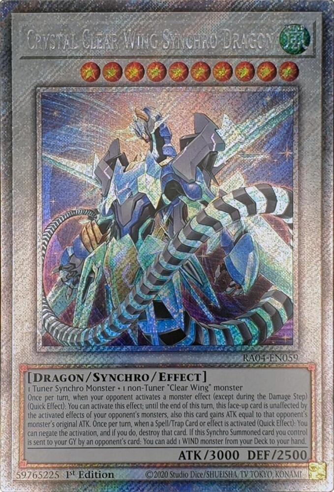 Crystal Clear Wing Synchro Dragon (Platinum Secret Rare) RA04-EN059 card from Quarter Century Stampede