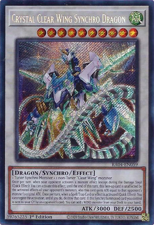 Crystal Clear Wing Synchro Dragon (Secret Rare) RA04-EN059 card from Quarter Century Stampede