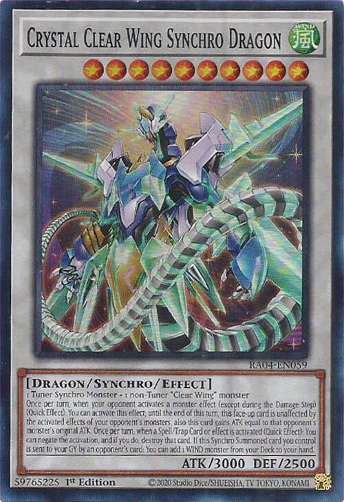 Crystal Clear Wing Synchro Dragon RA04-EN059 card from Quarter Century Stampede