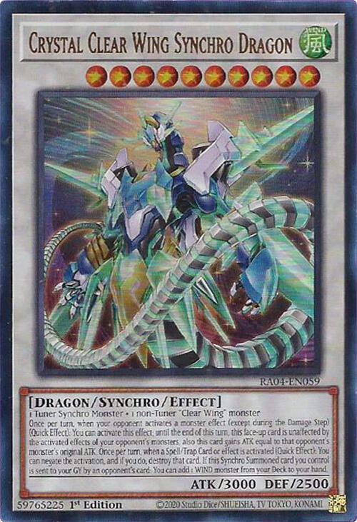 Crystal Clear Wing Synchro Dragon (UR) RA04-EN059 card from Quarter Century Stampede