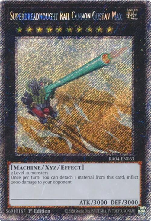 Superdreadnought Rail Cannon Gustav Max (Platinum Secret Rare) RA04-EN063 card from Quarter Century Stampede