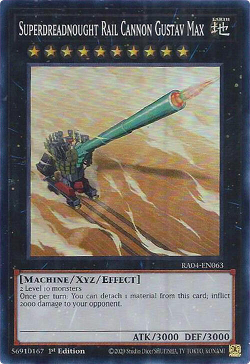 Superdreadnought Rail Cannon Gustav Max RA04-EN063 card from Quarter Century Stampede