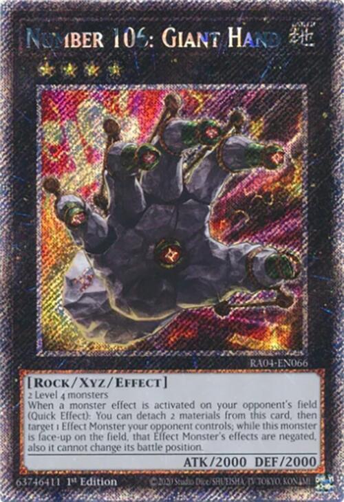 Number 106: Giant Hand (Platinum Secret Rare) RA04-EN066 card from Quarter Century Stampede