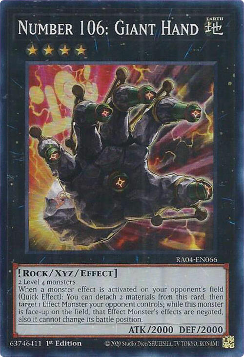 Number 106: Giant Hand RA04-EN066 card from Quarter Century Stampede