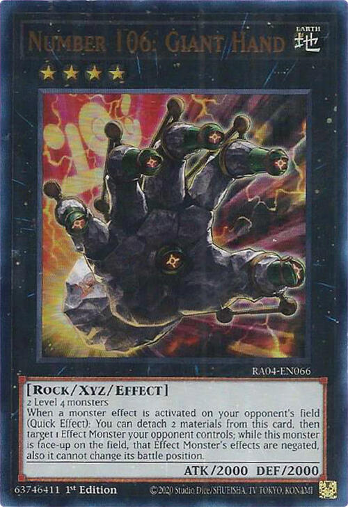 Number 106: Giant Hand (UR) RA04-EN066 card from Quarter Century Stampede