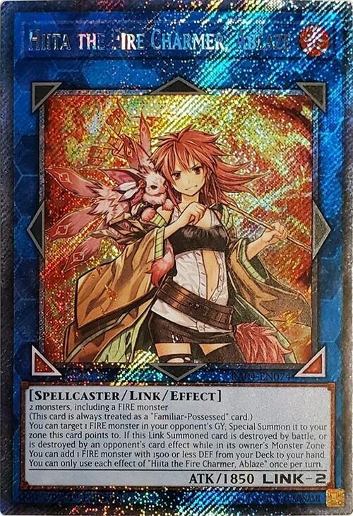 Hiita the Fire Charmer, Ablaze (Platinum Secret Rare) RA04-EN074 card from Quarter Century Stampede
