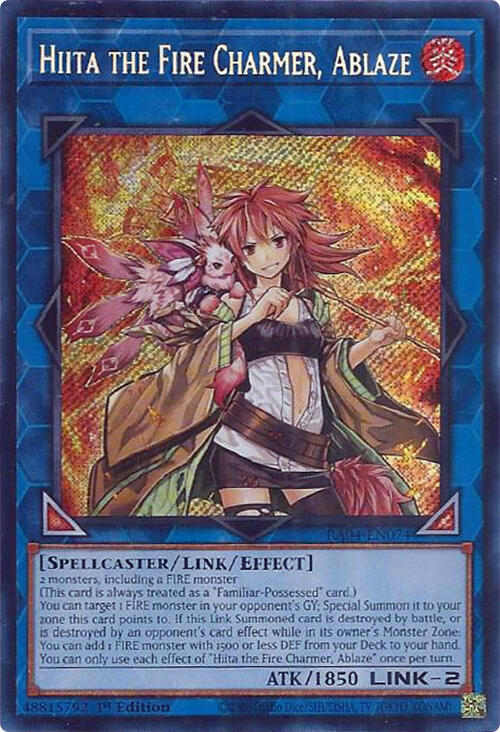 Hiita the Fire Charmer, Ablaze (Secret Rare) RA04-EN074 card from Quarter Century Stampede