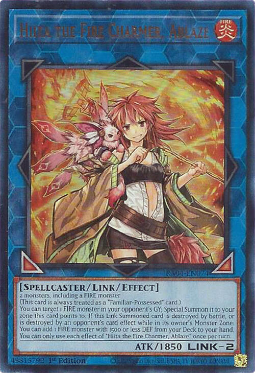 Hiita the Fire Charmer, Ablaze (UR) RA04-EN074 card from Quarter Century Stampede