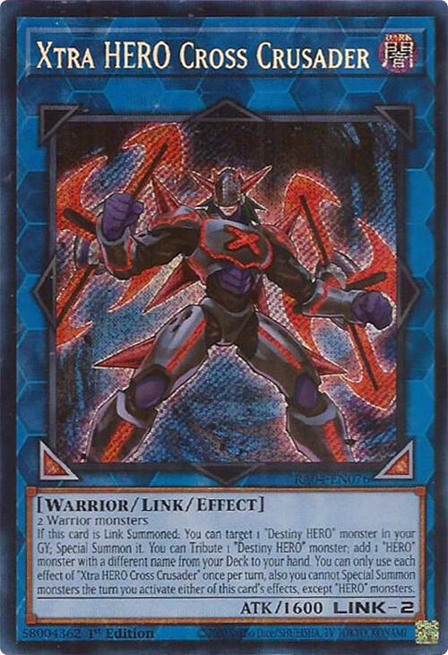 Xtra HERO Cross Crusader (Secret Rare) RA04-EN076 card from Quarter Century Stampede