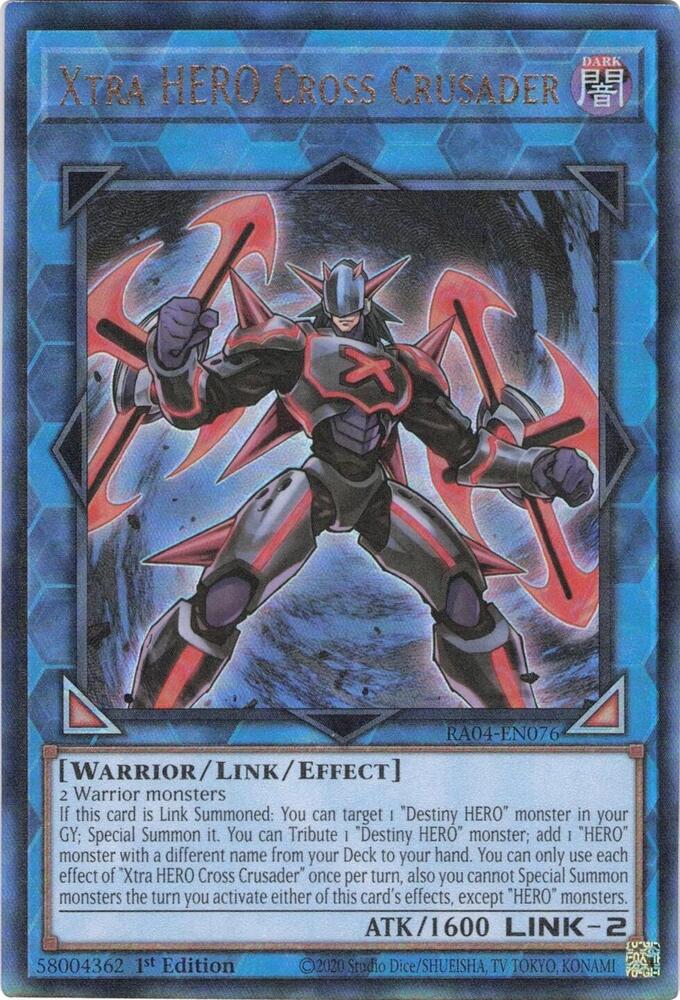 Xtra HERO Cross Crusader (PUR) RA04-EN076 card from Quarter Century Stampede