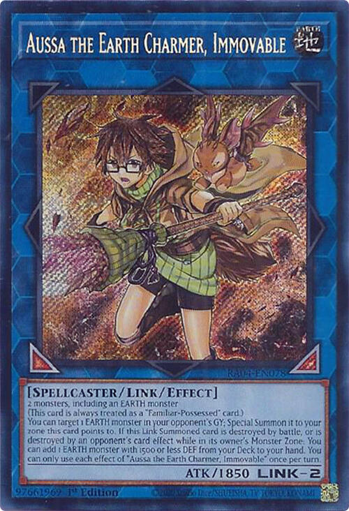 Aussa the Earth Charmer, Immovable (Secret Rare) RA04-EN078 card from Quarter Century Stampede