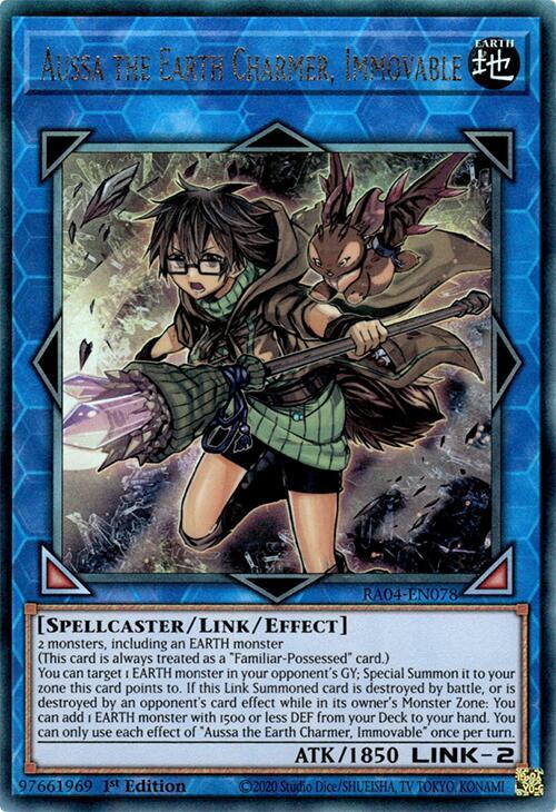 Aussa the Earth Charmer, Immovable (PUR) RA04-EN078 card from Quarter Century Stampede