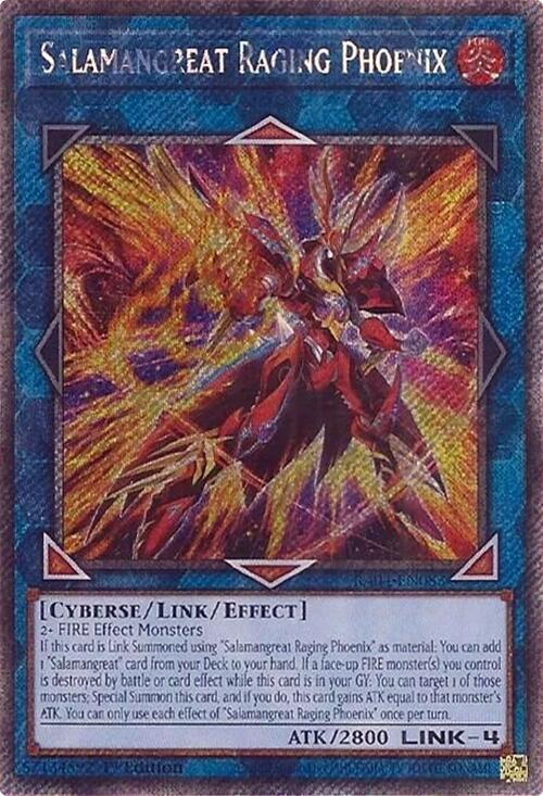 Salamangreat Raging Phoenix (Platinum Secret Rare) RA04-EN083 card from Quarter Century Stampede