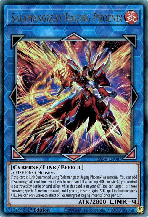 Salamangreat Raging Phoenix (PUR) RA04-EN083 card from Quarter Century Stampede