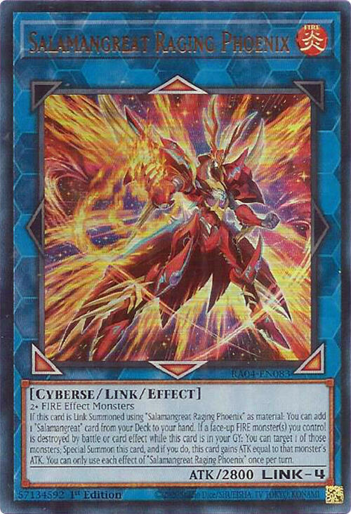 Salamangreat Raging Phoenix (UR) RA04-EN083 card from Quarter Century Stampede