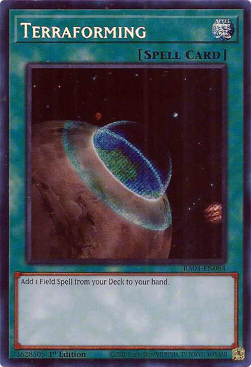 Terraforming (Secret Rare) RA04-EN084 card from Quarter Century Stampede