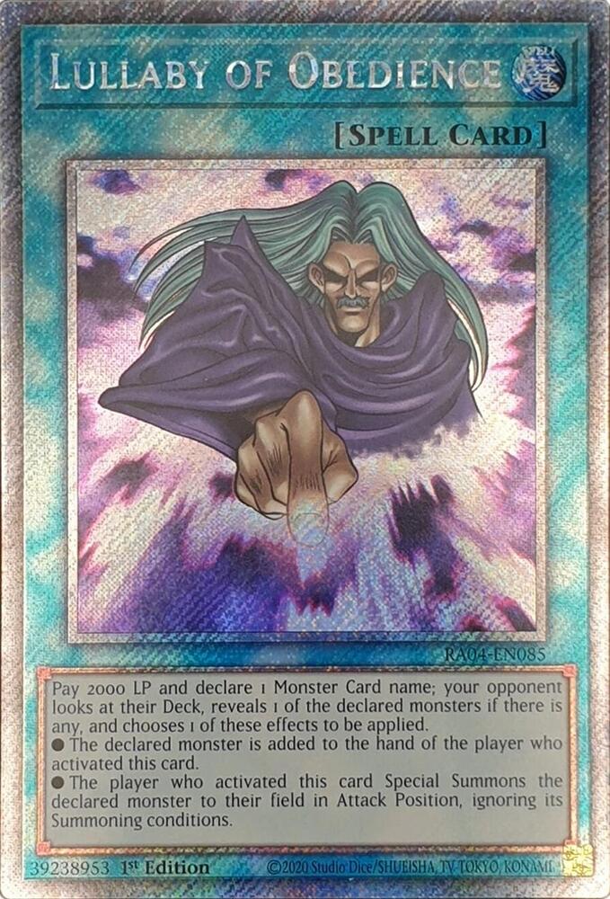 Lullaby of Obedience (Platinum Secret Rare) RA04-EN085 card from Quarter Century Stampede