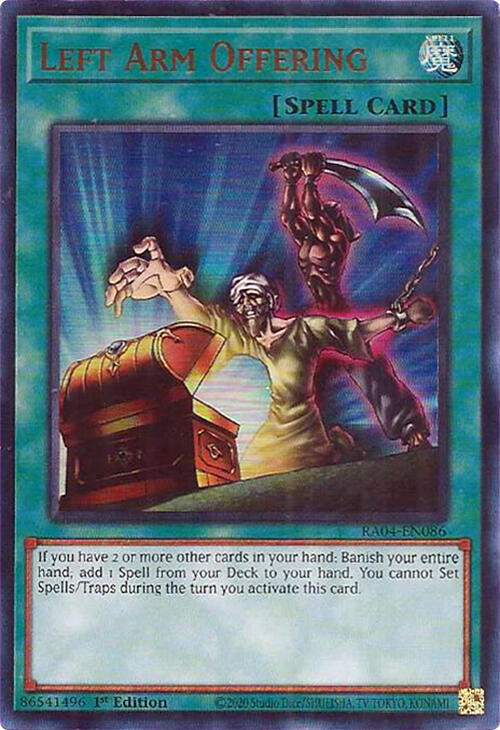 Left Arm Offering (UR) RA04-EN086 card from Quarter Century Stampede