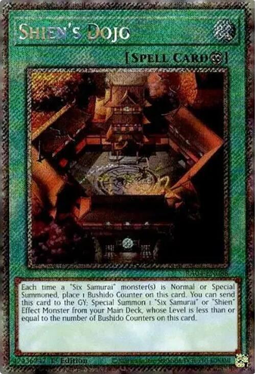 Shien's Dojo (Platinum Secret Rare) RA04-EN088 card from Quarter Century Stampede