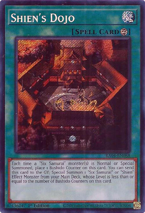 Shien's Dojo (Secret Rare) RA04-EN088 card from Quarter Century Stampede