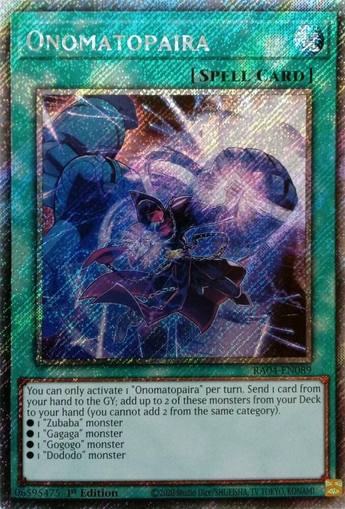 Onomatopaira (Platinum Secret Rare) RA04-EN089 card from Quarter Century Stampede