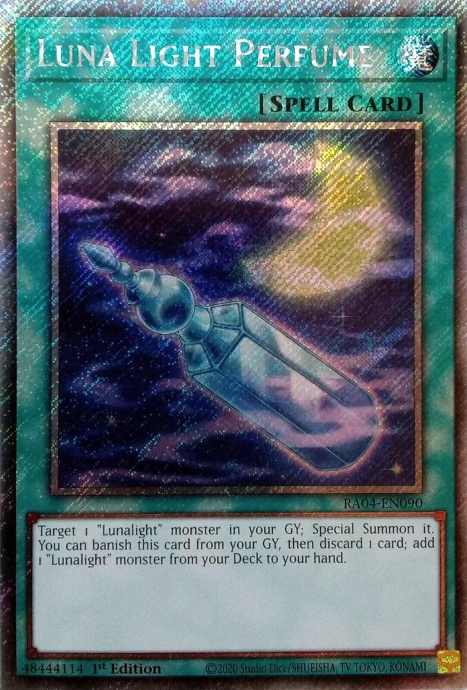 Luna Light Perfume (Platinum Secret Rare) RA04-EN090 card from Quarter Century Stampede