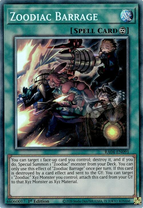 Zoodiac Barrage (PCR) RA04-EN091 card from Quarter Century Stampede