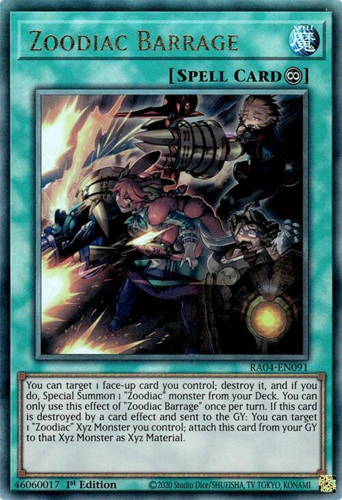 Zoodiac Barrage (PUR) RA04-EN091 card from Quarter Century Stampede