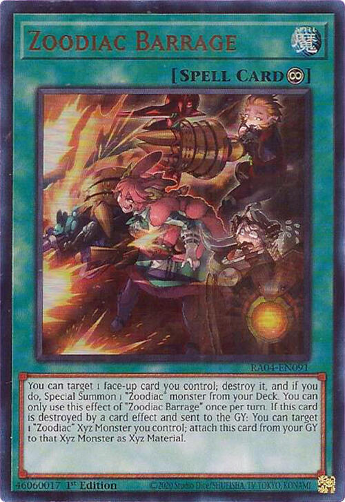 Zoodiac Barrage (UR) RA04-EN091 card from Quarter Century Stampede